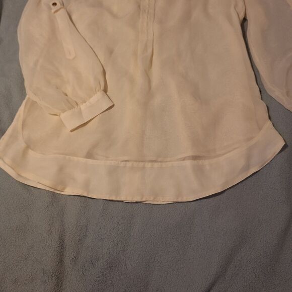 GRACE ELEMENTS Vintage Ivory Blouse Women L Roll up Long Sleeves Pleats - Picture 9 of 12